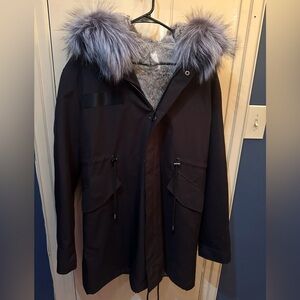 Black and Grey Fox & Rabbit Fur Parka
